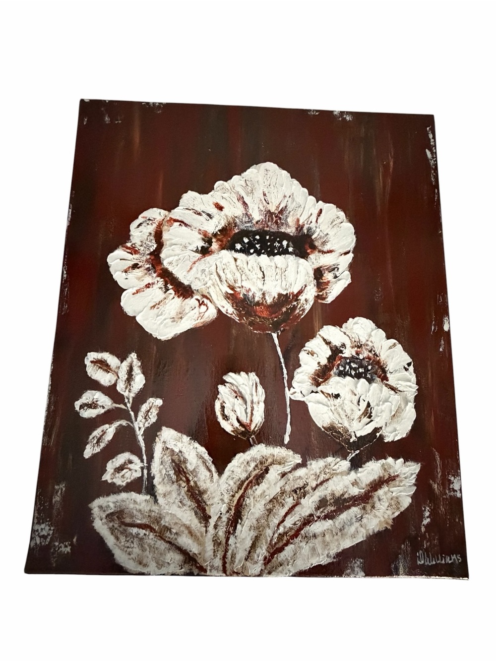 Original Artwork Acrylic’s On Canvas Large White Blooms against Deep Toned Bac - Picture 7 of 16